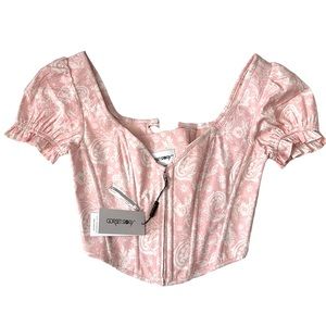 Corset Story Pink English Rose Corset Cottagecore Coquette Lace Up Crop Bustier